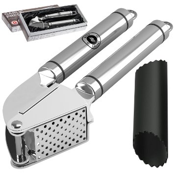Alpha Grillers Garlic Press and Peeler Set Stainless Steel Mincer and Silicone Tube Roller