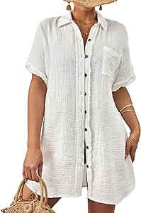 Bsubseach Button Down Beach Shirts for Women Short Sleeve Beach Cover Up Casual Bikini Beachwear