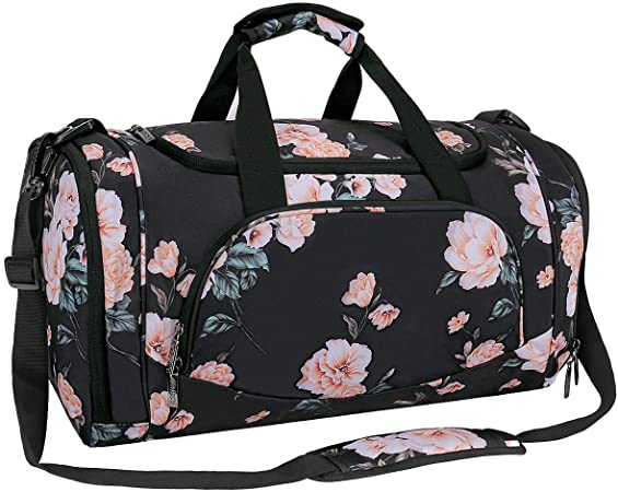 MOSISO Canvas Fabric Foldable Travel Luggage Multifunctional Duffels Lightweight Peony Gym Bags for Men/Women Sports Dance Travel Weekender Vacation, Black