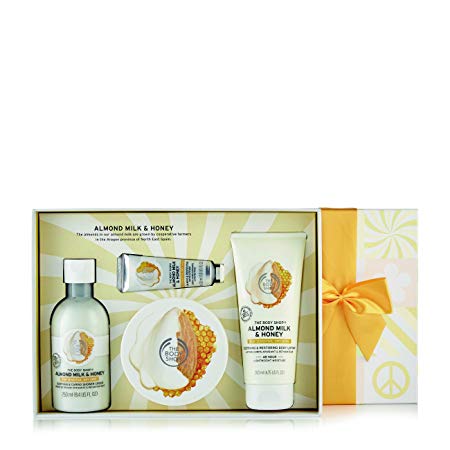 The Body Shop Almond Milk and Honey Premium Collection Gift Set, 4pc Paraben-Free Bath and Body Gift Set