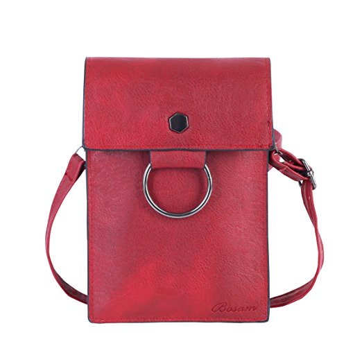Bosam PU Cell Phone Bag Pouch with D Ring Cool Leather Holders Phone Pockets for Smartphones(Red)
