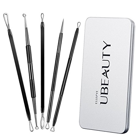 Blackhead Remover Kit, ElleSye 5-in-1 Pimple Extractor Acne Comedone Removal Tool Set, Treatment for Blemish, Whitehead, Zit Removing with Metal Case-Black