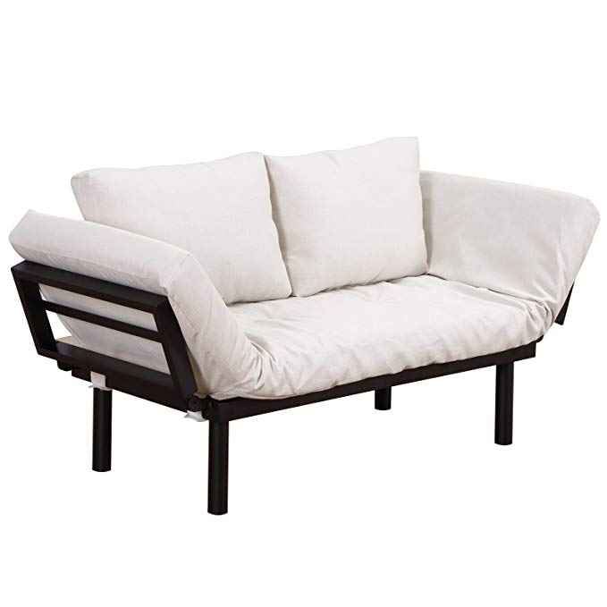 HOMCOM Convertible 3-Position Futon Daybed Lounger Sofa Bed - Black/Cream White