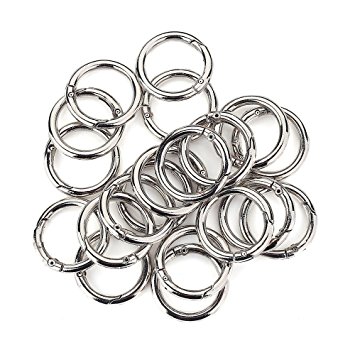 20 Pcs Round Carabiner Gate O Spring Loaded Gate Clips Hook Key ring Buckle (Silver)