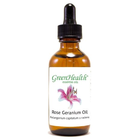 Rose Geranium - 2 fl oz 59 ml Glass Bottle w Glass Dropper - 100 Pure Essential Oil - GreenHealth