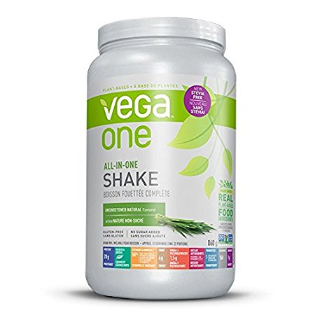 Vega One All-in-One Plant Based Shake, Natural Unsweetened, Stevia Free, 22 Servings, Packaging may vary