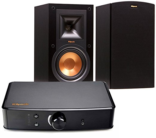 Klipsch R-15M Bookshelf Speakers and Powergate Amplifier Bundle, Black