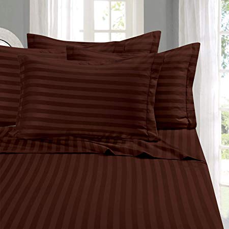 Elegant Comfort 6-Piece Damask Stripe Bed Sheet Set, Queen Chocolate Brown