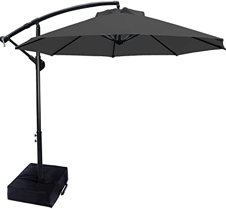 ABCCANOPY 10 FT Patio Umbrellas Cantilever Umbrella Offset Hanging Umbrellas Outdoor Market Umbrella with Crank & Cross Base for Garden, Deck, Backyard, Pool and Beach(Dark Gray)