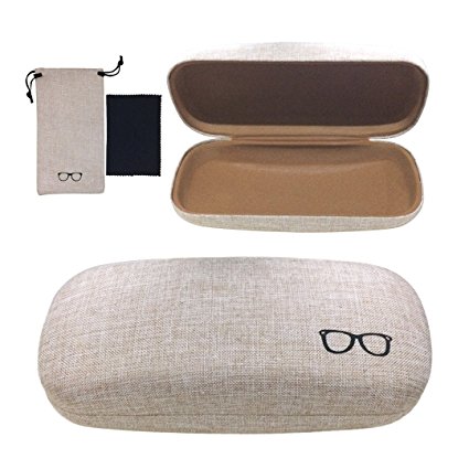 Yulan Hard Shell Glasses Case,Linen Fabric Case for Eyeglasses and Sunglasses(Includes Glasses Pouch)
