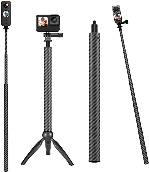 TELESIN Selfie Stick Long with Tripod for GoPro Max Insta360 (120cm/47.2 inch), Carbon Fiber Selfie Pole Telescoping Extension for Go Pro Hero 10 9 8 7 6 5 One R One X2 Go 2 DJI Action 2 Osmo Pocket 2