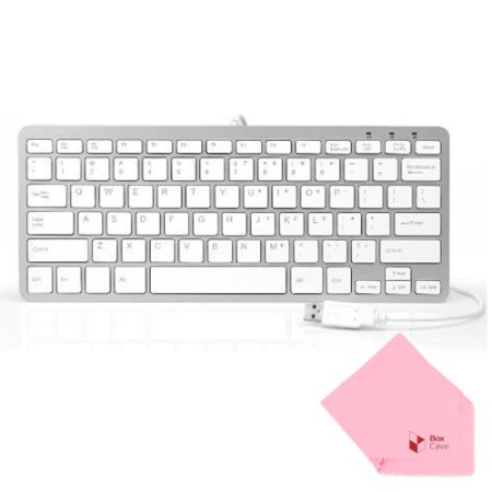 Boxcave 78 Key Wired USB Mini Slim Keyboard for PC, Mac, Notebook, Laptop, Netbook, PS3, Xbox360, Windows 8 7 XP Vista (White,w/cable)