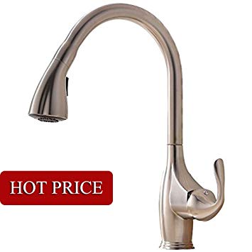 Modern Commercial Single Lever Pull Down Stainless Steel Sprayer Kitchen Faucet,Put Out Kitchen Faucet Brushed Nickle Kitchen Faucet Without Deck Plate