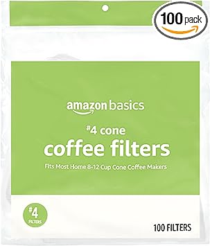 Amazon Basics Number 4 Cone Coffee Filters for 8-12 Cup Coffee Makers, White, 100 Count