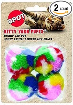 Ethical SPOT Kitty Yarn Puffs Colorful Woolen Yarn Cat Toy Contains Catnip 1.5" Pack of 4 Pet