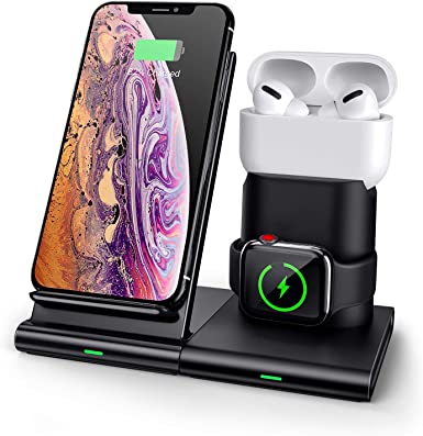 Wireless Charger Stand 3 in 1 Fast Charger Multiple Charging Station Compatible with Airpods pro/iPhone 11 Pro/XS Max/Apple Watch Charger Stand