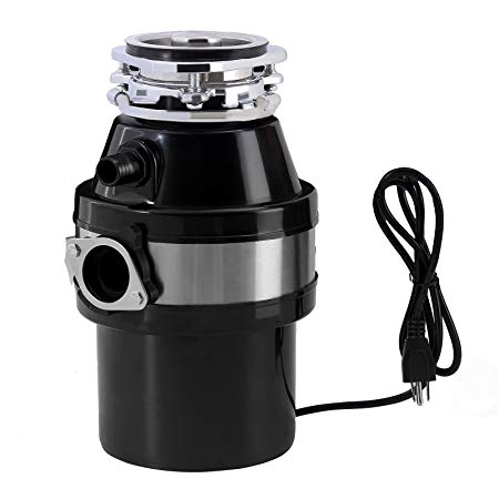 KUPPET Garbage Disposal 1 HP Household Food Waste Garbage Disposal Continuous Feed with Power Cord 3 Level of Grinding 2600 RPM Black