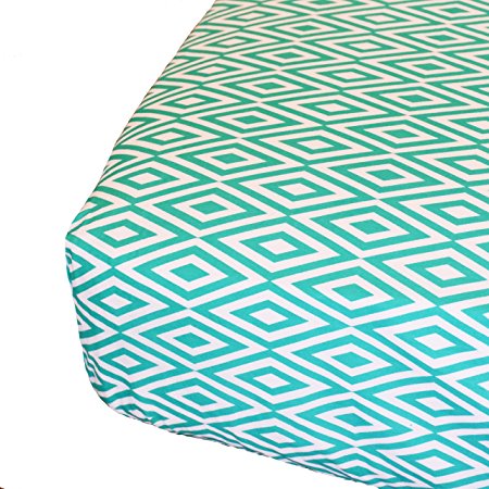 Oliver B Diamond Fitted Crib Sheet, Turquoise/White