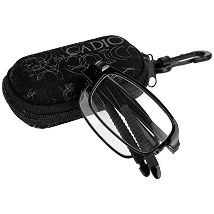 Collapsible Reading Glasses, Portable Clip Nose Reading Presbyopic Glasses Folding Keychain Case, Unisex Portable Lightweight Foldable Ultrathin Black Reading Presbyopic Glasses(2.0)