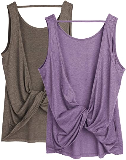 icyzone Workout Tank Tops for Women - Open Back Strappy Athletic Tanks, Yoga Tops, Gym Shirts(Pack of 2)