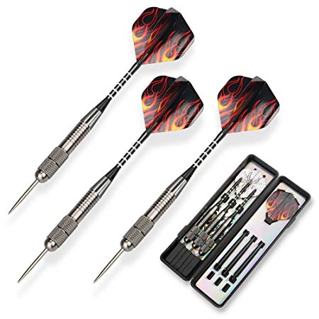 Oladwolf 3 Pack Steel Darts Set Tungsten 26 Grams with Aluminum Shafts and 3 Style Flights   1 Case, Professional Metal Dart Tip Set (26g)