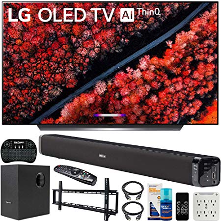 LG OLED55C9PUA 55-inch C9 4K HDR Smart OLED TV with AI ThinQ (2019) Bundle with Deco Gear 60W Soundbar with Subwoofer, Wall Mount Kit, Deco Gear Wireless Keyboard and 6-Outlet Surge Adapter
