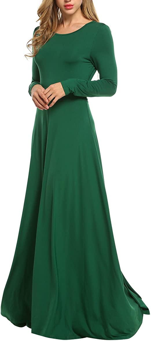 ACEVOG Women's Long Sleeve Backless Swing Evening Party Maxi Dress with Belt