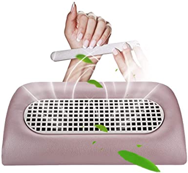 Nail Dust Collector Composed of 3 Fans Art Salon Suction Acrylic UV Gel Machine Manicure Pedicure Tools with 2 Replaced Dust Collecting Bags (Pink)