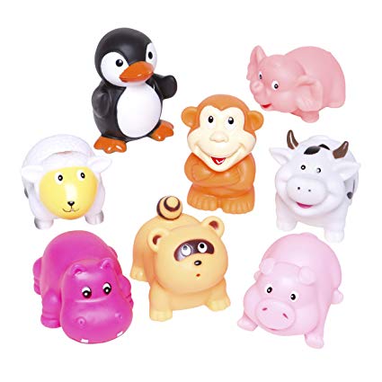 Elegant Baby Bath Time Fun Rubber Water Squirties, Animal Party, Set of 8 Bath Squirt Toys