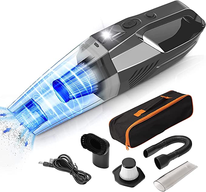 Handheld Portable Cordless Vacuum with High Power(120W) and Strong Suction(8000PA), Rechargeable Vacuum with LED Light, Supporting Wet&Dry Modes, Indispensable Accessories for Car/Home,Grey(ATJ-2266)