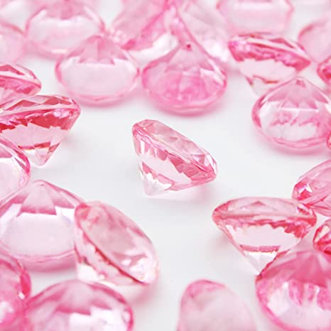 PMLAND 69 Pieces 25mm Big Round Acrylic Diamond Crystals Gems Treasure Gemstones for Baby Shower Table Scatters Vase Fillers Decoration Party Treasure Hunting Arts and Crafts - Pink