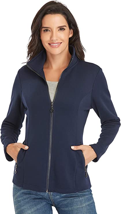 Dilgul Damen Sweatjacke mit Stehkragen Reißverschluss Slim Freizeitjacke Langarm Leichte Jacke