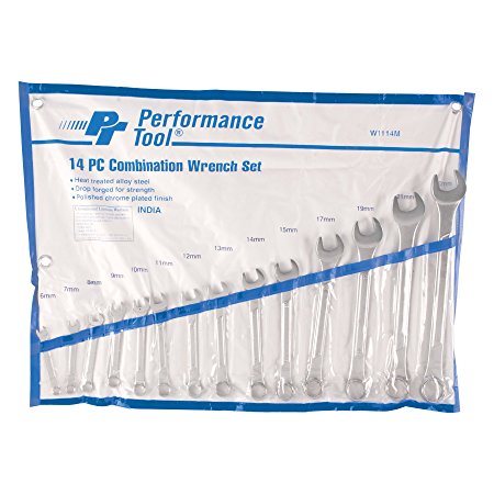 Performance Tool W1114M Metric Combination Wrench Set, 14-Piece