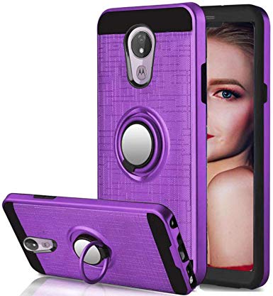 for Moto G7 Power Case, Armor Rotating Ring Kistand Case Rugged Protection Cover Compatible with Magnetic for Motorola Moto G7 Power-Purple