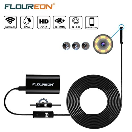 FLOUREON Wireless Endoscope Camera Borescope WiFi IOS Semi Rigid Inspection Camera 2.0 Megapixels HD SnakeCamera for Android and IOS Smartphone, iPhone, Samsung, Tablet (5 Meter) (Android/IOS)
