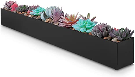 Modern Rectangle Planter Box - 32" Metal Planter Ideal as a Long Succulent Planter | Rectangular Planter Box for Table or Window Sill Planters Indoor | Trough Planter for Indoor Window Planter | Black