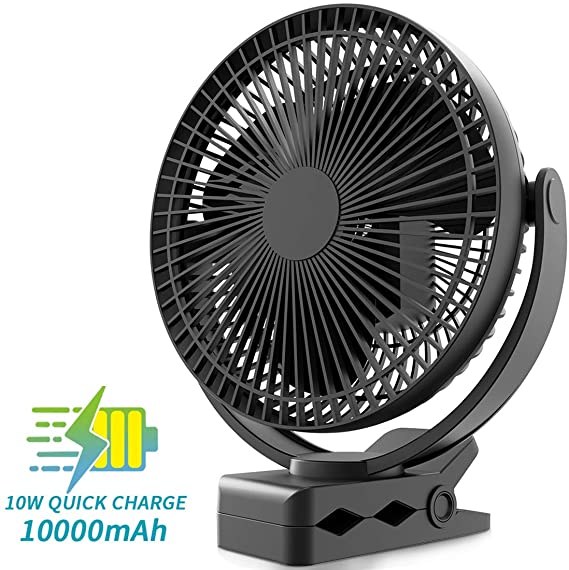 KOONIE Clip on Fan Battery Operated, 10000mAh Portable Fan Rechargeable 8-Inch USB Desk Fan with 4 speeds and 24 Hours Work Time for Home, Office, Travel, Outdoor