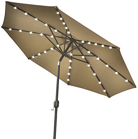 STRONG CAMEL 9'NEW SOLAR 40 LED LIGHTS PATIO UMBRELLA WITH CRANK TILT GARDEN OUTDOOR -TAUPE