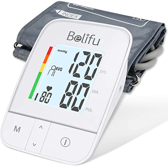 Belifu Blood Pressure Monitor Upper Arm, Digital Automatic Bp Machine & Pulse Rate Monitoring Meter with Cuff 22-44cm, 2x120 Memory, Large LCD - Device Bag & Batteries Included