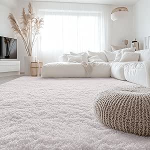 OLANLY 8x10 Machine Washable Large Area Rugs for Living Room, Bedroom, Soft Fluffy Shaggy Bedside Rug, Indoor Floor Carpet for Kids Girls and Boys, Dorms, Nursery, Home Decor Aesthetic, White