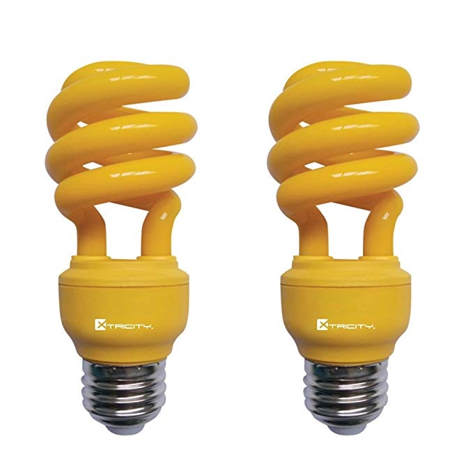 Xtricity 13-Watt Compact Fluorescent T2 CFL Color Spiral Bug Light (60 Watt Incandescent Equivalent) E26 Medium Base - Energy Saver (Yellow, Pack of 2)