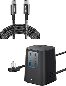 Anker USB C Cable 100W 10ft, USB C to USB C Cable USB 2.0, Type C Charging Cable Charging Station (100W), 9-in-1 USB C Power Strip with 300J Surge Protection