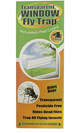 LeaveMeBe Window Fly Trap 4-Pack, Indoor Transparent Flies Catcher, Scentless, Toxic Free, Gnat Killer