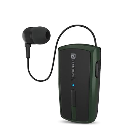 Portronics Harmonics Klip 4 Retractable Bluetooth Music & Calling Earphone with Long Playtime, Vibration Prompt (Green)