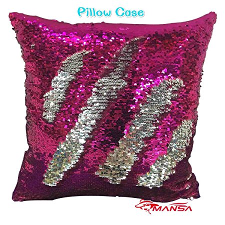 Reversible Sequins Mermaid Pillow Cases 16"x16" (Hot Pink and Silver)