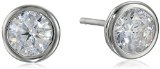 Sterling Silver Bezel Martini-Set Cubic Zirconia Solitaire Earrings
