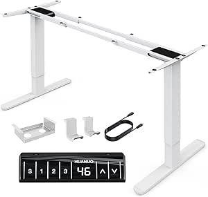 HUANUO 265 lbs Dual Motor Electric Standing Desk Frame, Thick T-Shaped Desk Legs Made of Automotive-Grade Steel, for Max 90″ x 31.5″ Desktop, Height Adjustable Desk Frame for Home Office, Frame Only