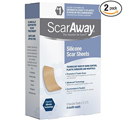 Scaraway Professional Grade Silicone Scar Treatment Sheets 1.5" x 3" 8-Count (Pack of 2)