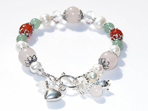 Juno Fertility and Pregnancy Bracelet in Sterling Silver, with Natural Gemstones Rose Quartz, Moonstone, Green Aventurine, Carnelian, Freshwater Pearls