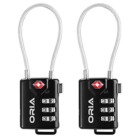 ORIA Luggage Lock, Cable Travel Lock, TSA Approved Cable Luggage Locks, Travel Combination Lock, Safe Padlock for Suitcases, Baggage, Backpacks, Small Cabinets, Briefcases, Computer Bags (Set of 2)